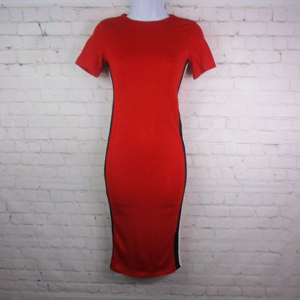 NWT Bershka Red Racer Stripe Short Sleeve Bodycon Dress
